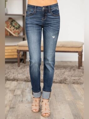 Judy Blue Dark Wash Straight Leg Cuffed Jeans-size 7 *NEW w/o tags*